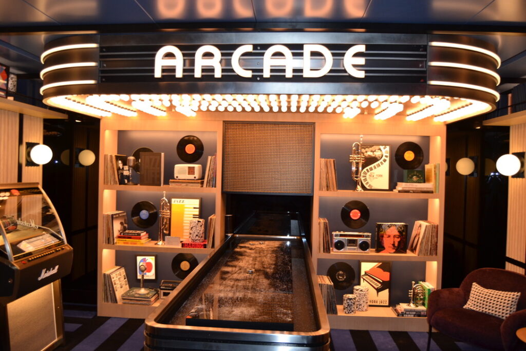 retro-style arcade inside the lounge