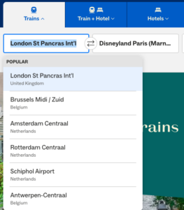 Eurostar Cities connecting to Disneyland Paris including London, 3 Brussels Locations, and 2 Amsterdam locations