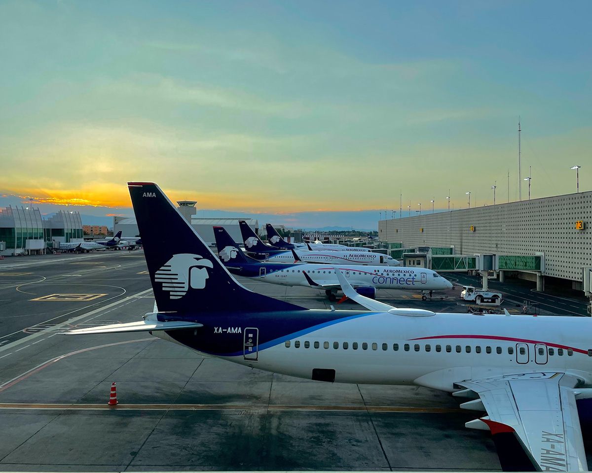 Aeromexico tail fins at the airport