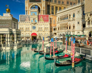 The Venetian exterior waterway with Gondolas