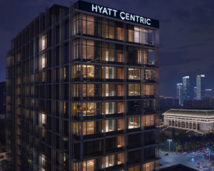 The Hyatt Centric Gaoxin in Xian, China seen at night