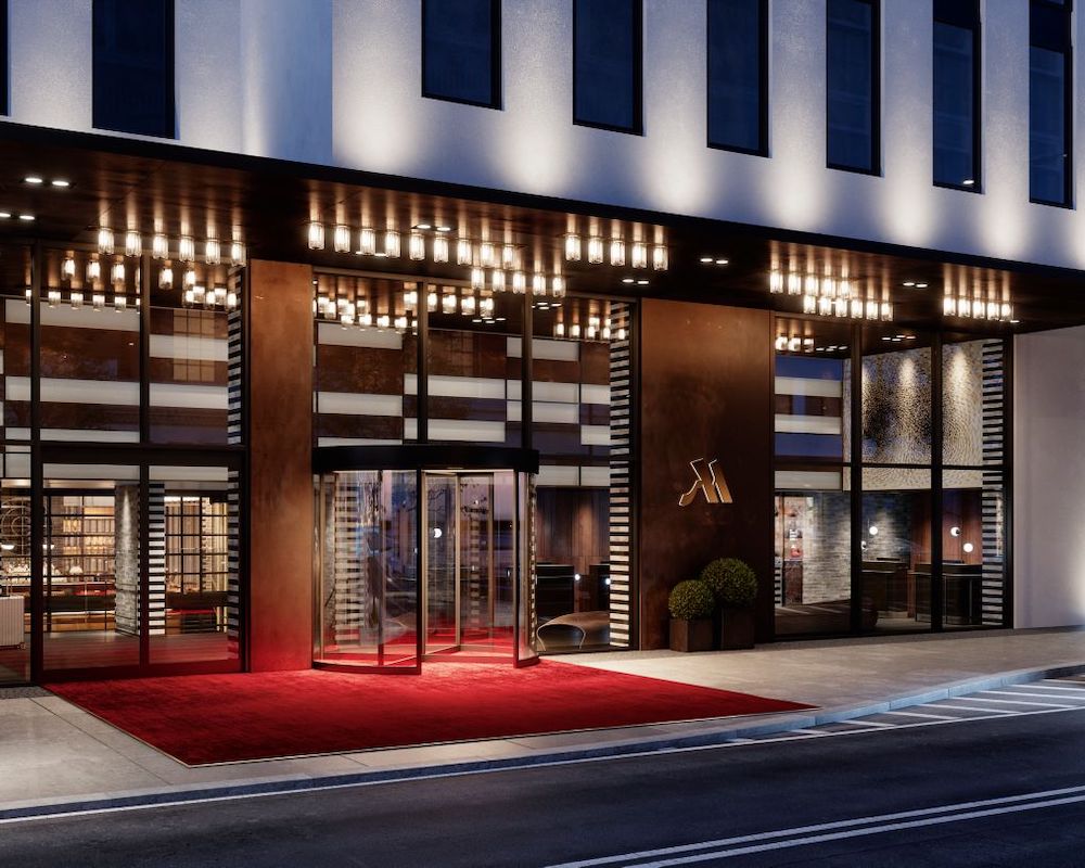 entrance to the Munich Marriott Hotel City West seen at night