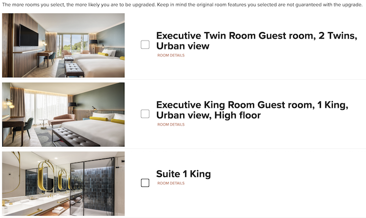 Nightly Upgrade Award request at the Renaissance Porto Lapa Hotel