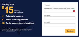 Southwest Airlines EarlyBird Check-In form