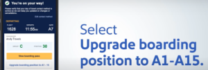 Southwest Airlines Upgraded Boarding Button displayed in the app