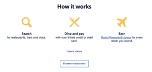 "how it works" screenshot for earning rewards with Southwest Dining