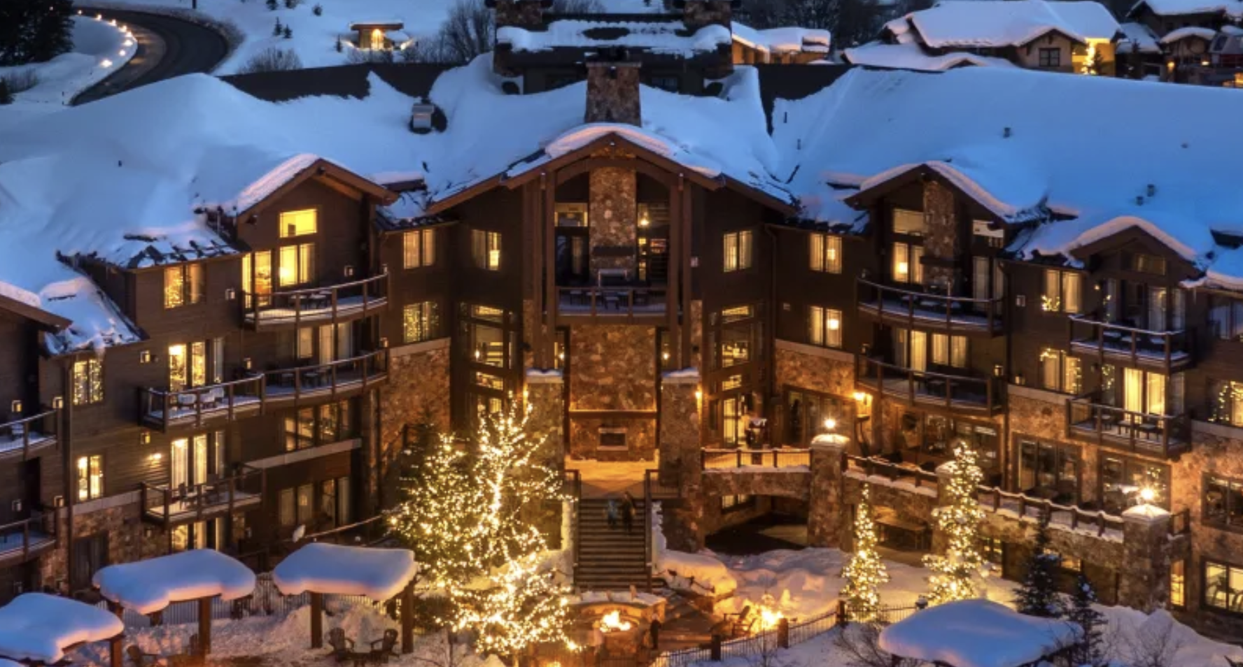 Snow-covered exterior of the Waldorf Astoria Park City.