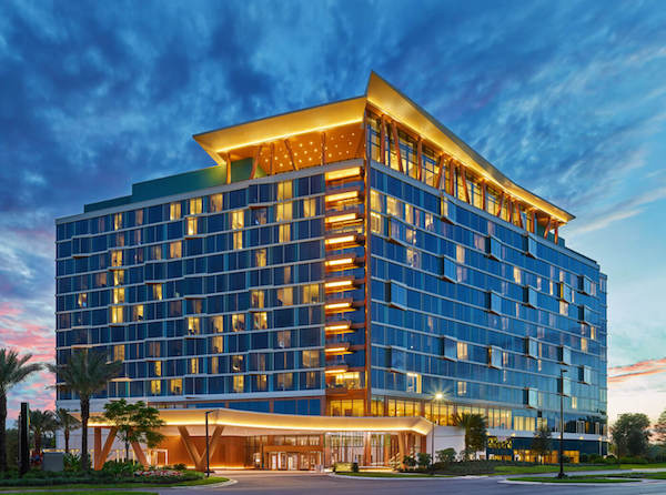 Walt Disney World Swan Reserve hotel seen from the outside