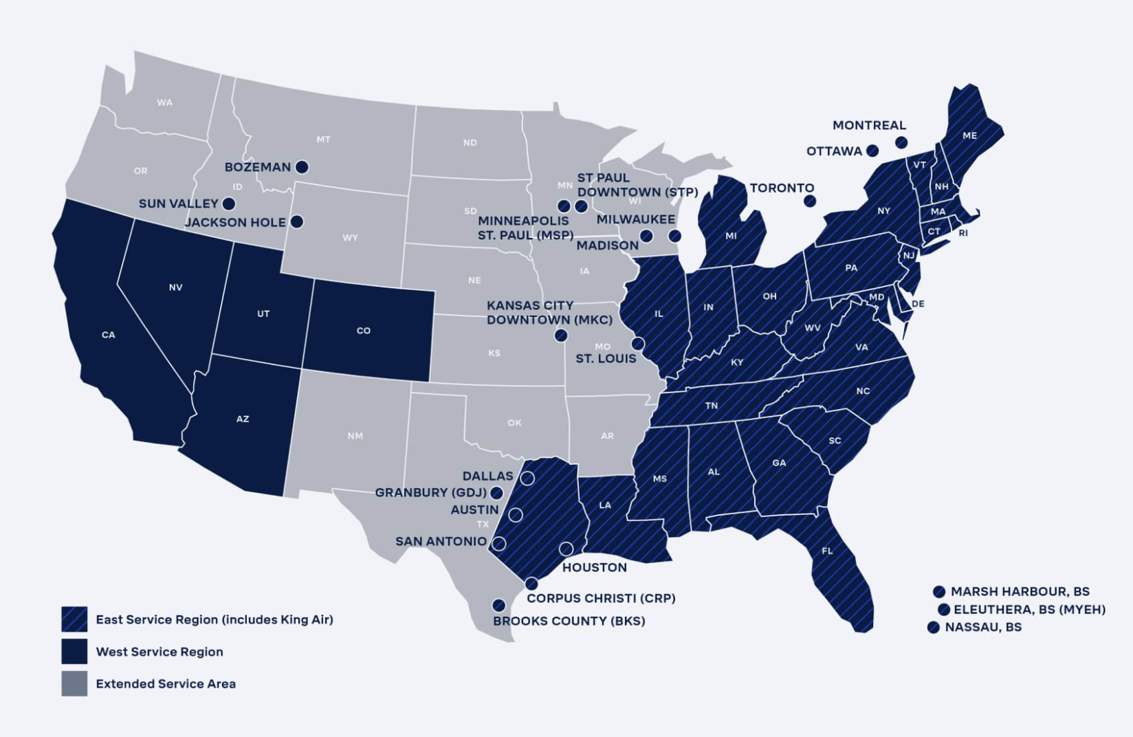 Wheels Up Core membership service areas