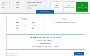 Avios redemption on American Airlines departing New Zealand