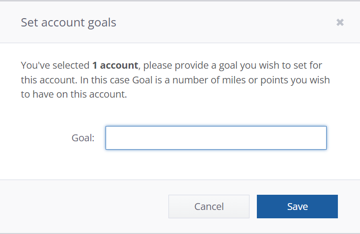 Screenshot showing the box to enter your mileage balance goal in AwardWallet