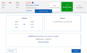 Award price for LAX to LHR