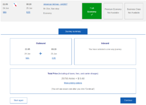Redemption pricing for the route being discussed