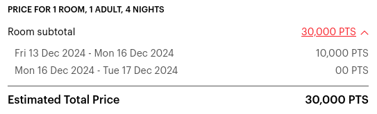 IHG fourth night free example night-by-night pricing