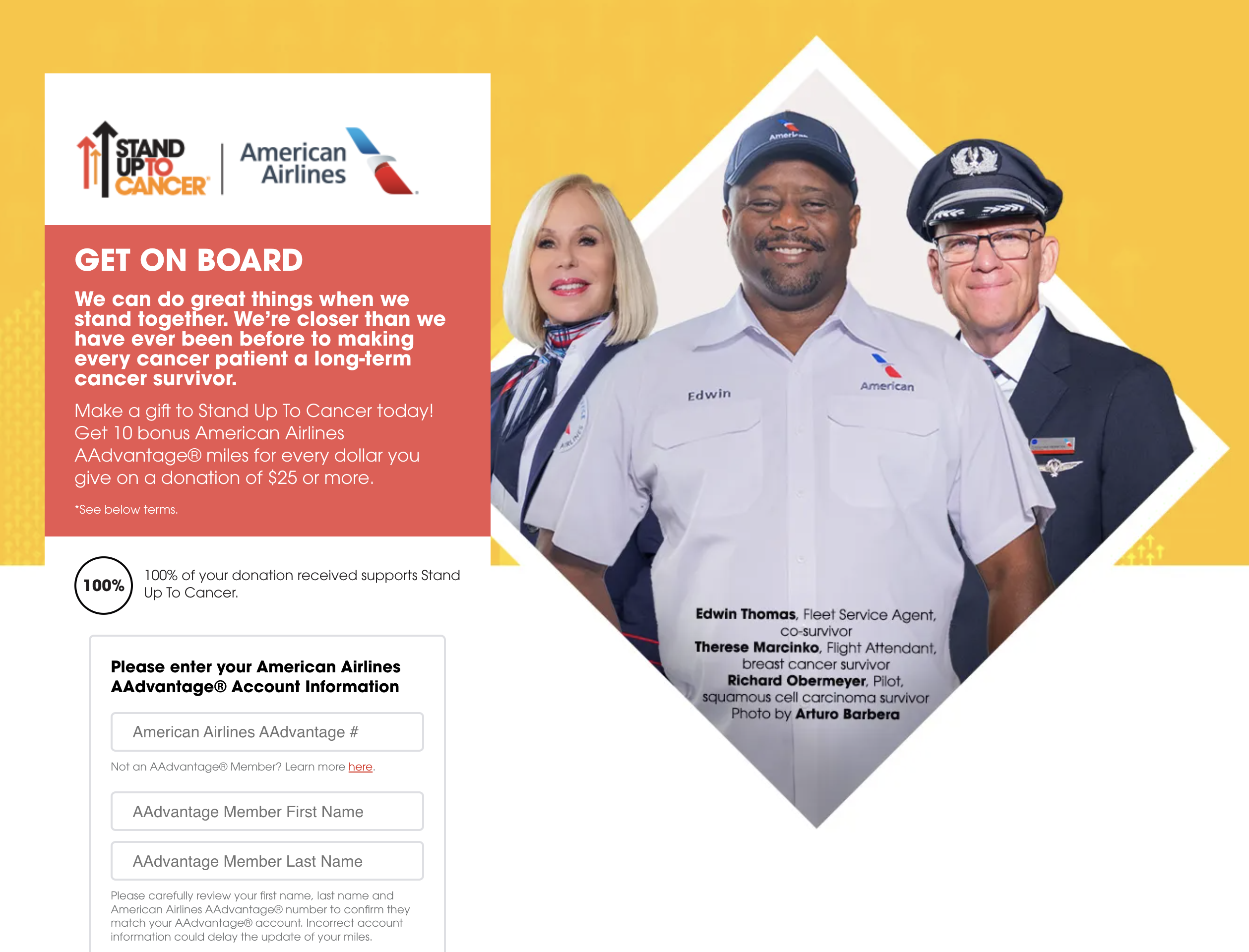 Stand Up To Cancer/AA donation banner.