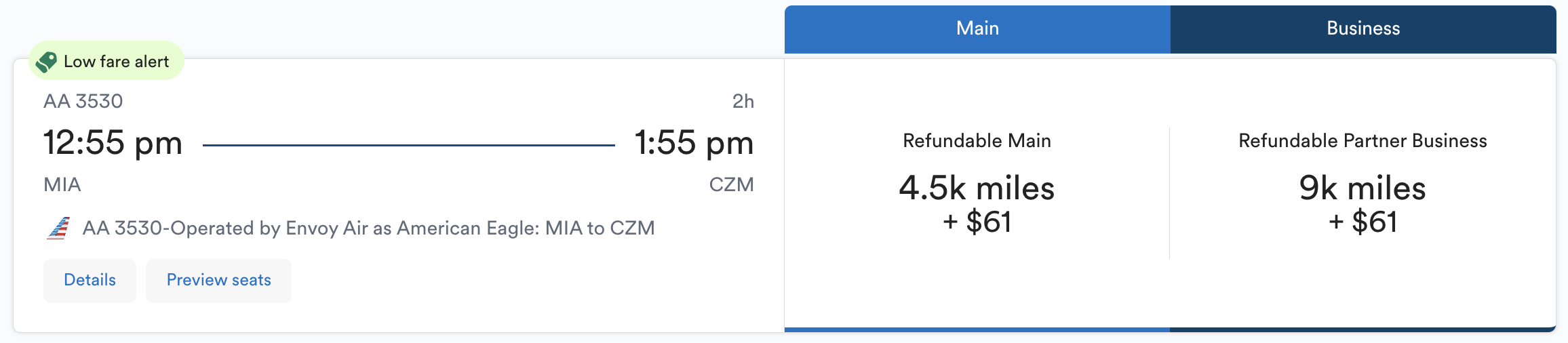 Award ticket from MIA to CZM bookable with Alaska miles.
