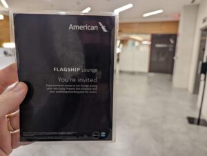 American Airlines Flagship Lounge entrance with access pass in the foreground