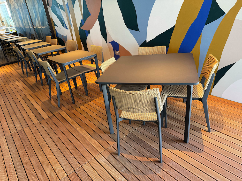 tables with chairs in a restaurant-style seating area