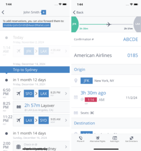 Screenshot of AwardWallet app trip details