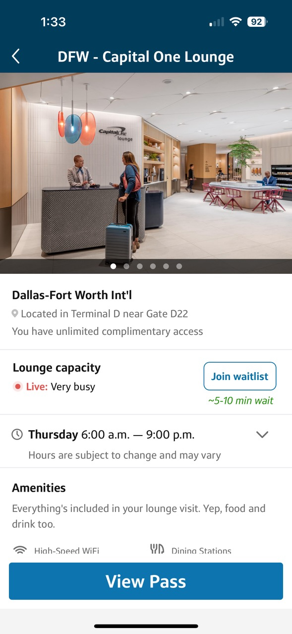 Capital One Lounge Capacity Tracker