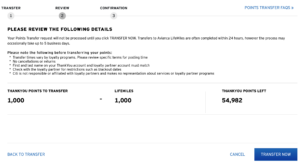 Page for choosing how many points to transfer