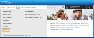 Citi point transfers option in the menu