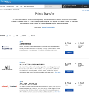 Citi transfer partner page