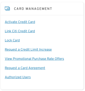 Citibank authorized user choice under the card management list in credit card services