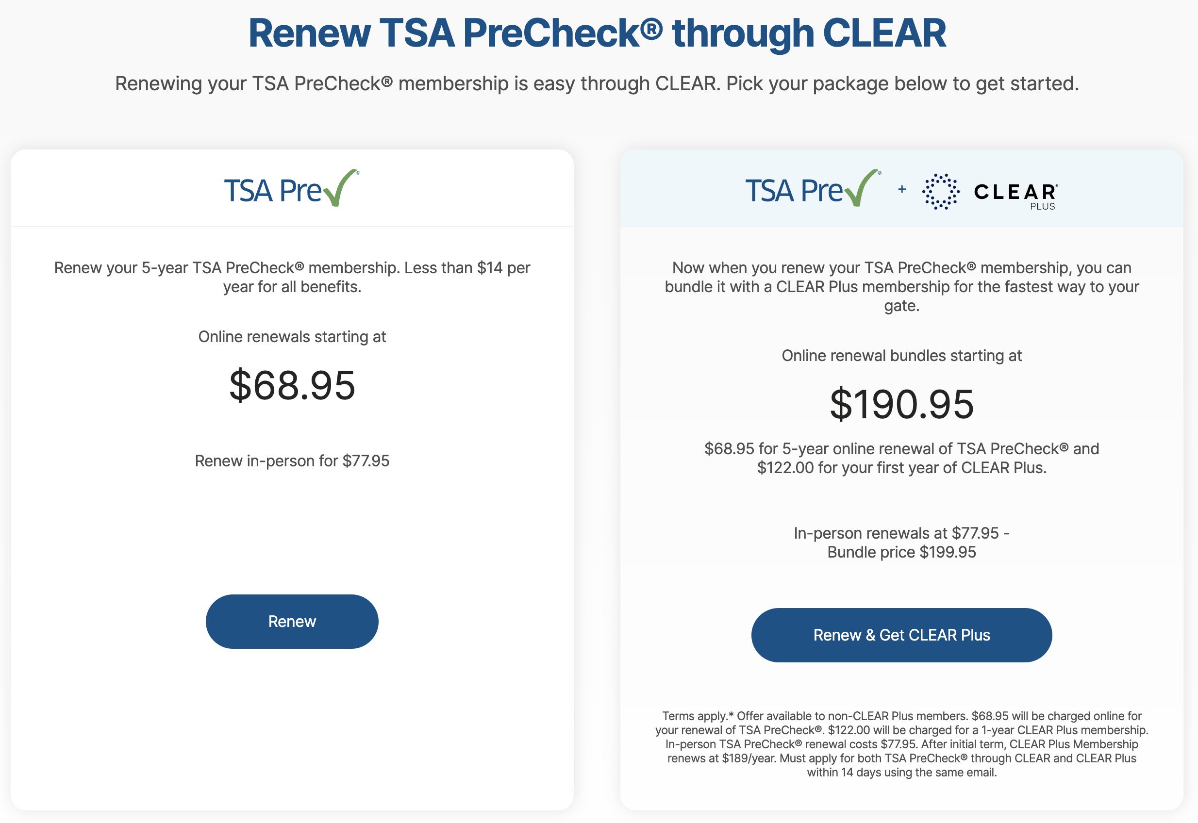 Renew TSA PreCheck and subscribe to CLEAR