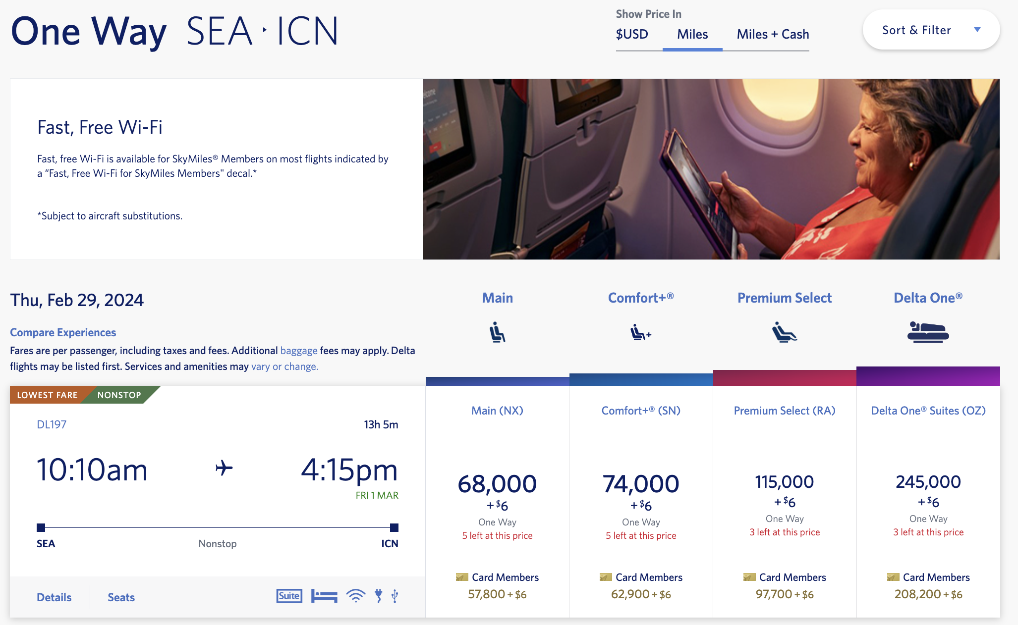 SEA to ICN Delta award with 208k Delta One award pricing after the discount