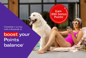 Banner image showing Virgin Velocity promotion to earn 850 points after completing first survey with e-Rewards.