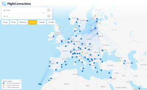 Screenshot of AirBaltic route map generated using FlightConnections