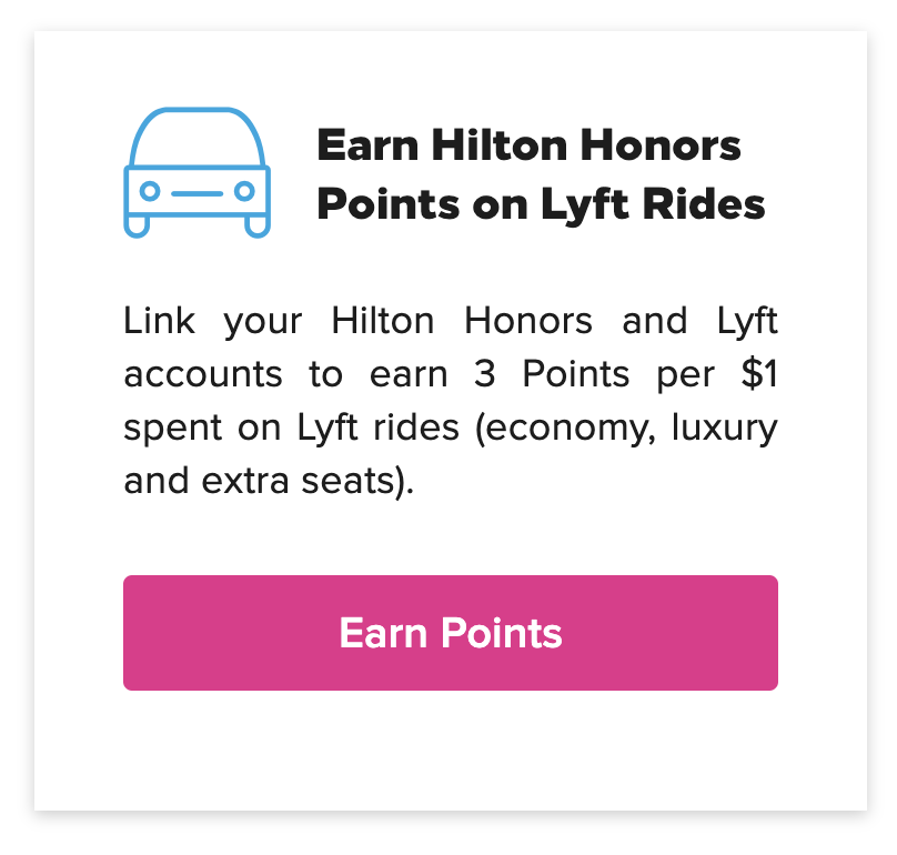 Hilton and Lyft partnership banner to earn Hilton points on rides