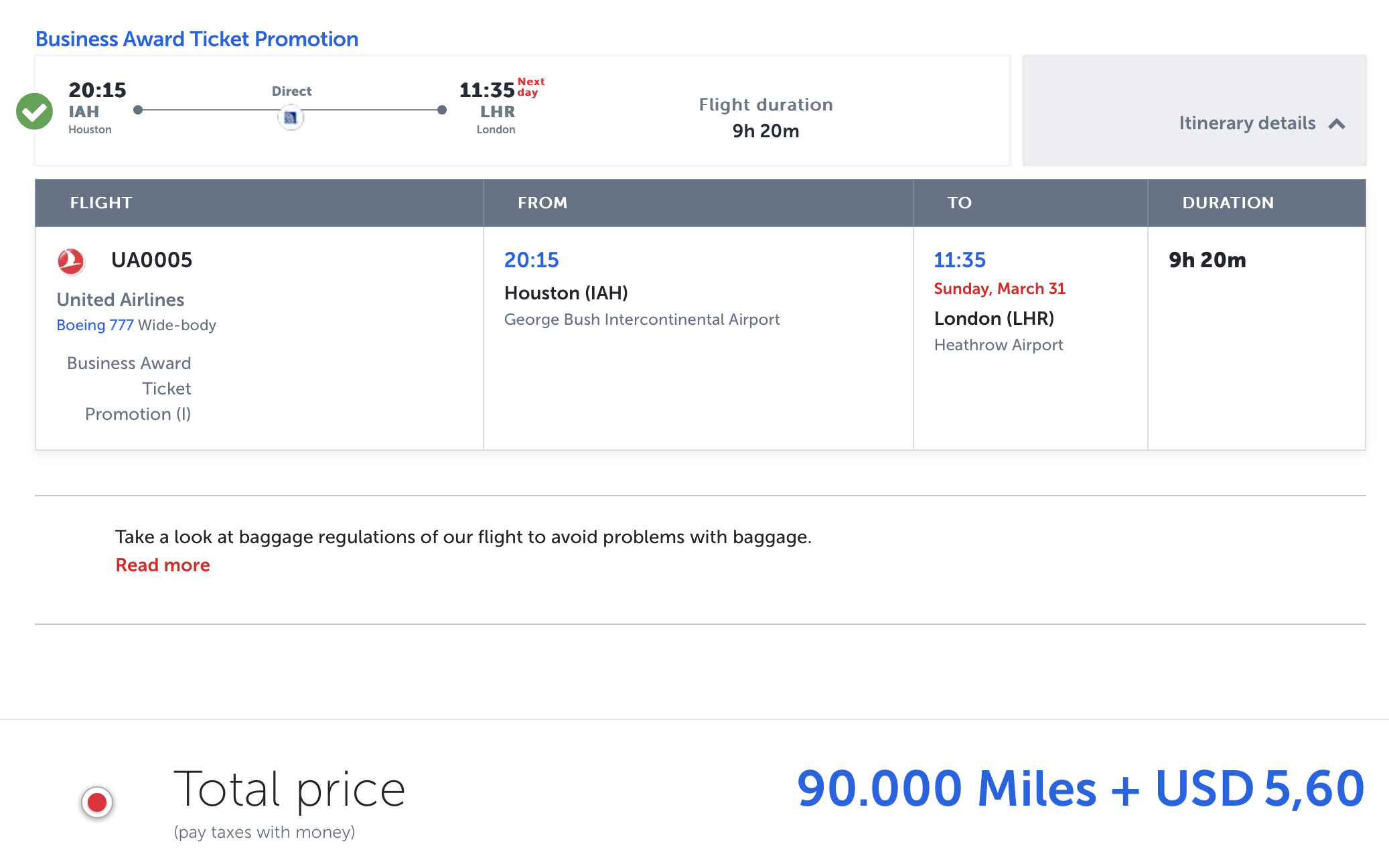 United award from IAH to LHR bookable with Turkish miles.