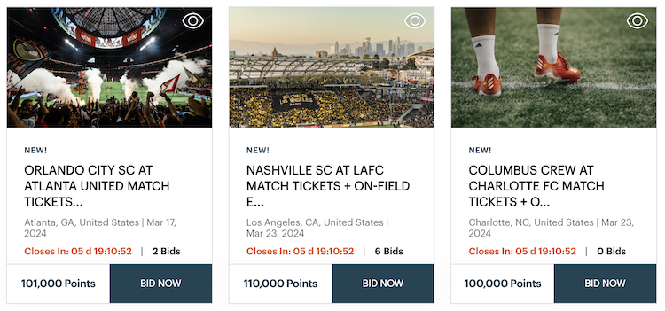 IHG points auction options for MLS experiences
