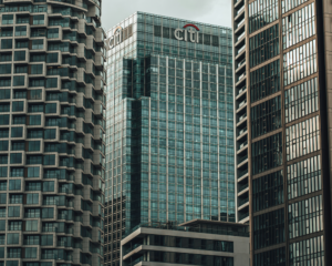 A Citi logo seen on top of a building