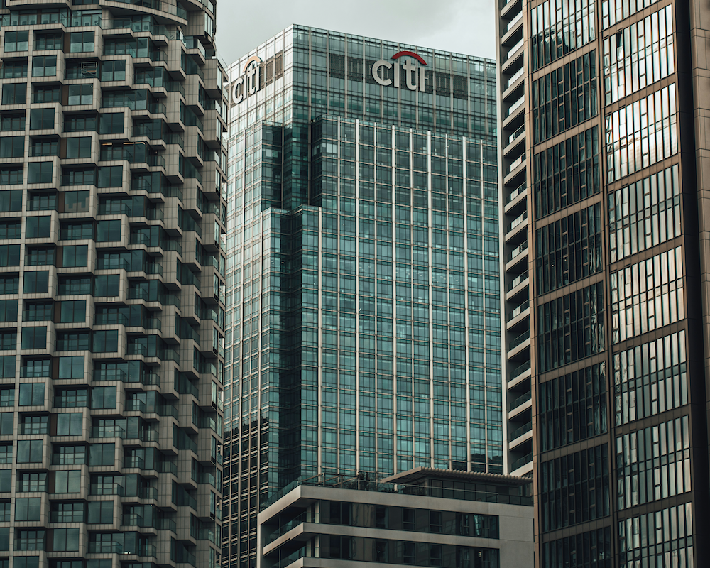 A Citi logo seen on top of a building