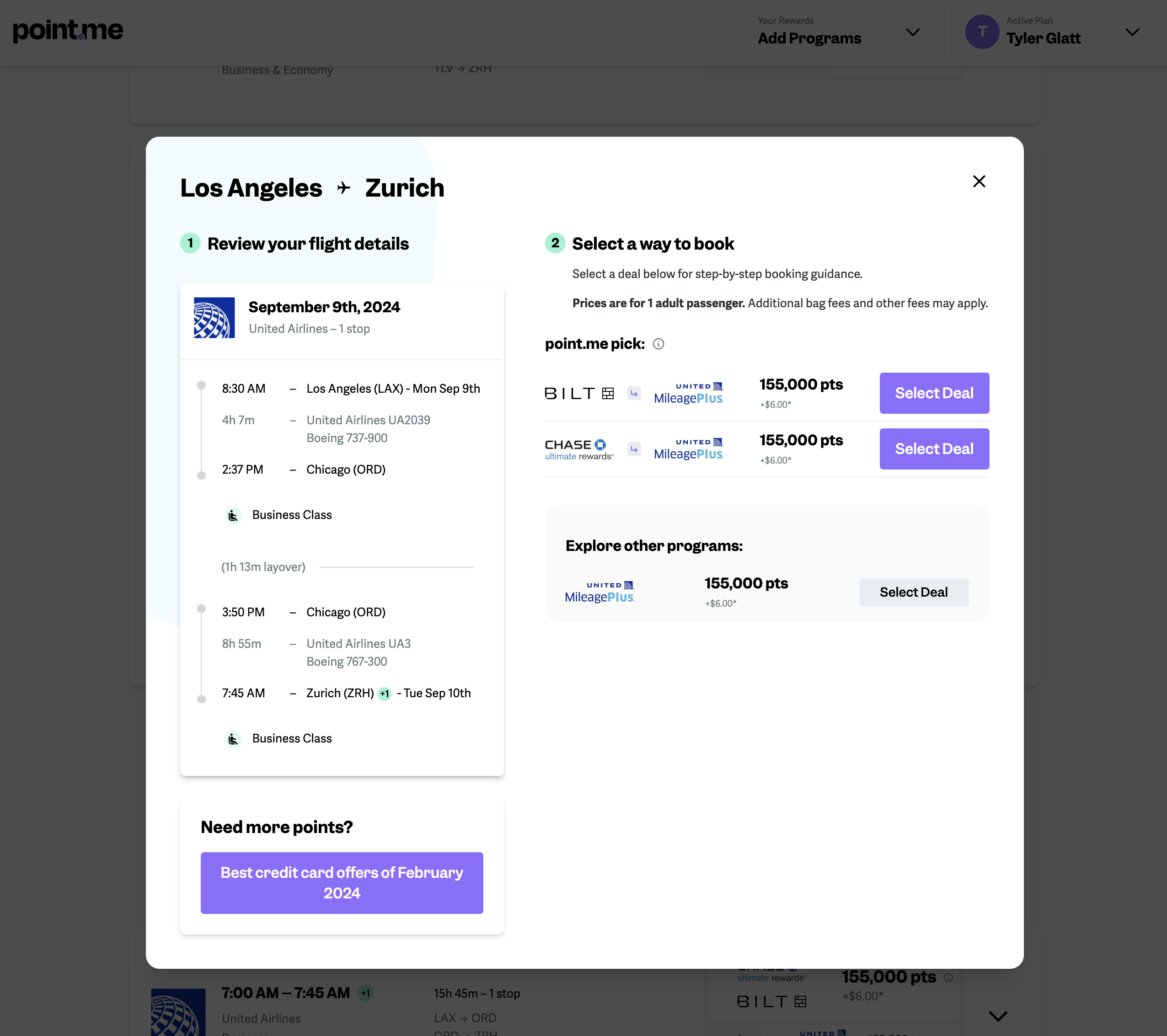 Point.me Review and Book page.