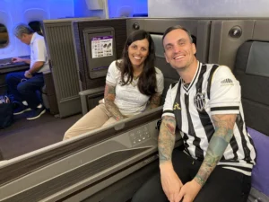 Ryan Smith and wife in ANA first class before takeoff