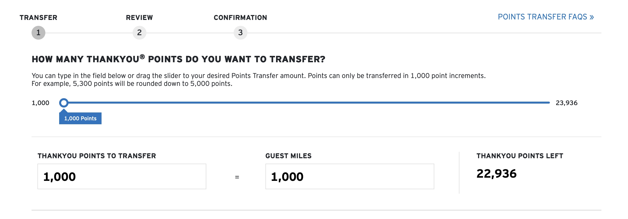 A screenshot showing a points transfer from Citi Etihad