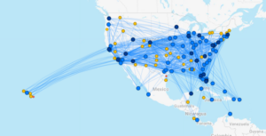 Screenshot of Southwest's current route map via FlightConnections