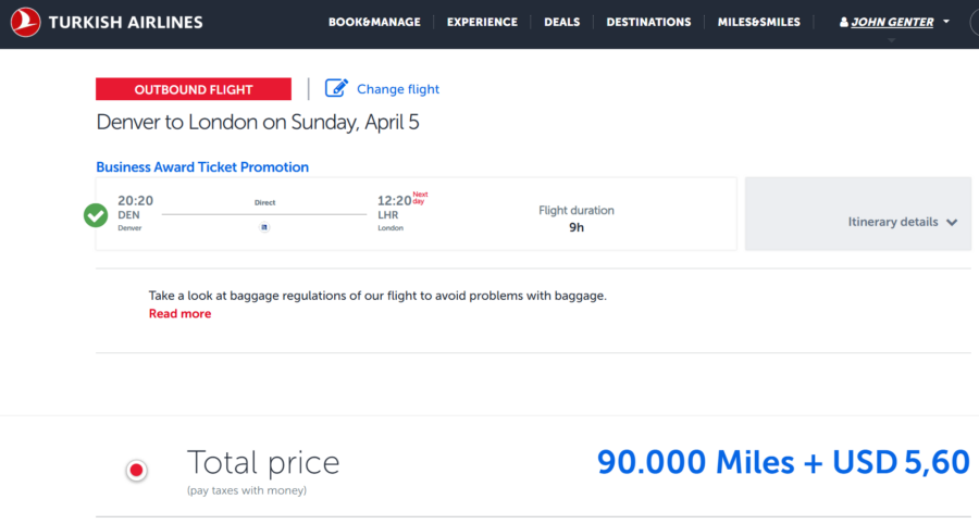 Turkish award search results from Denver to London