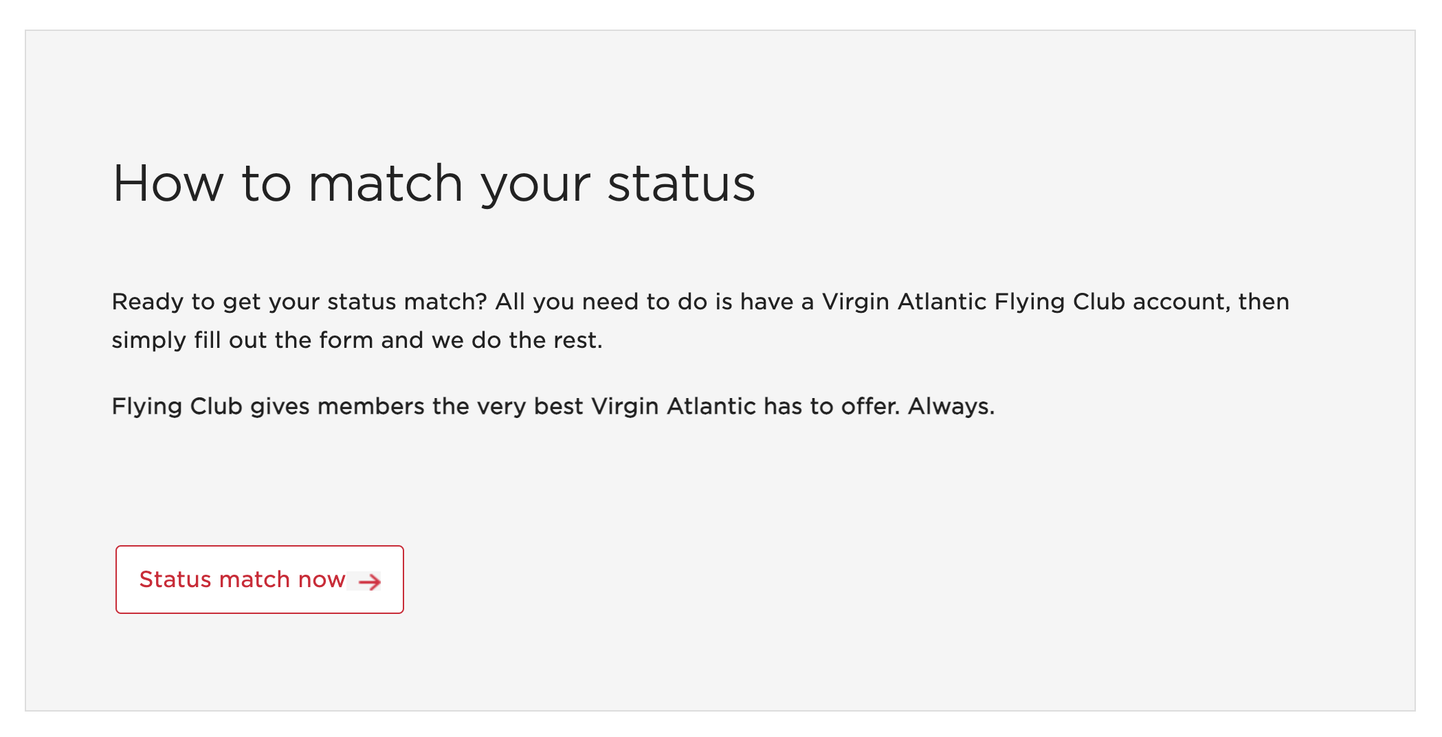 Virgin Status Match landing page