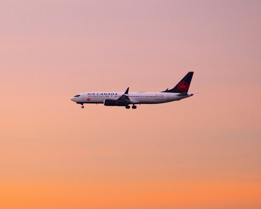 Air Canada 737 landing in pink skies.
