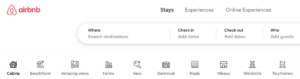 Airbnb home page displaying search options