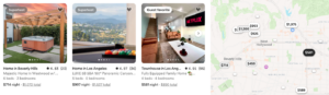 Airbnb options in Hollywood ranging from $581-$997 per night