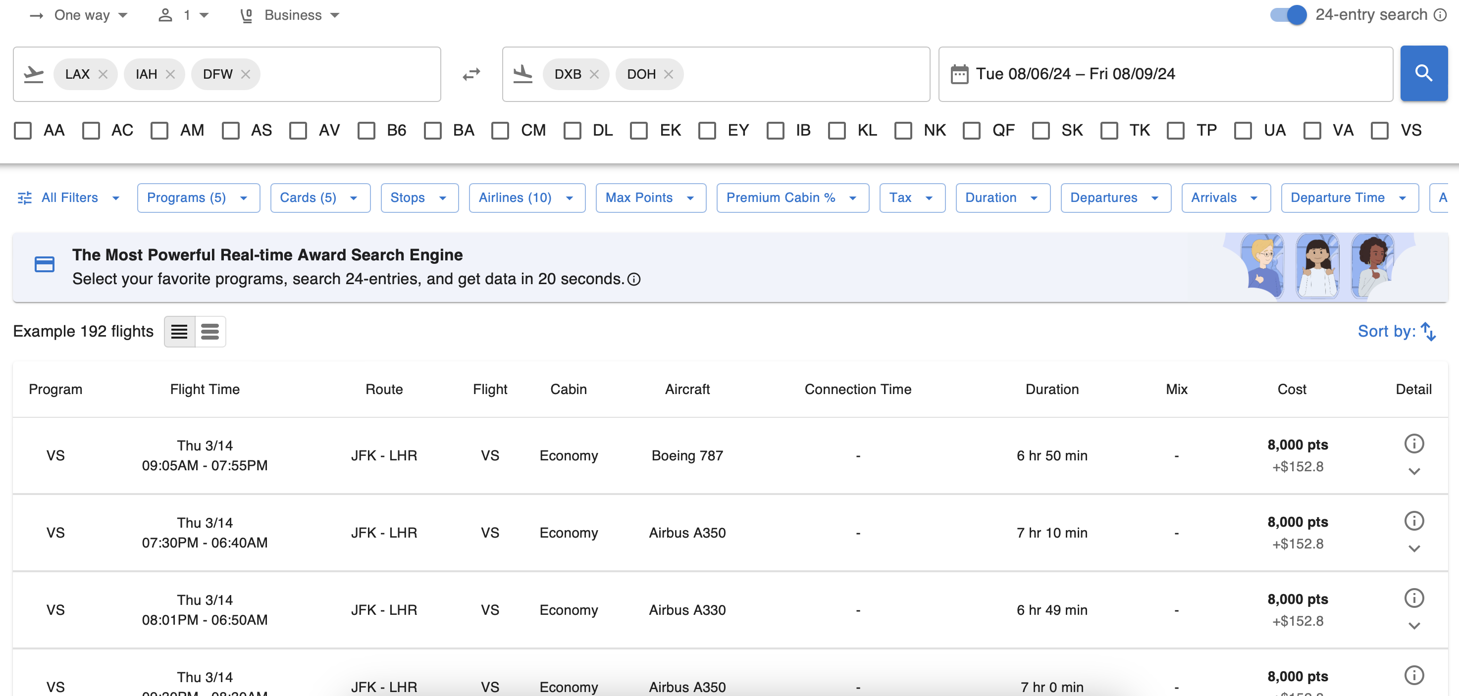 Mega search with 3 origins and 2 destinations