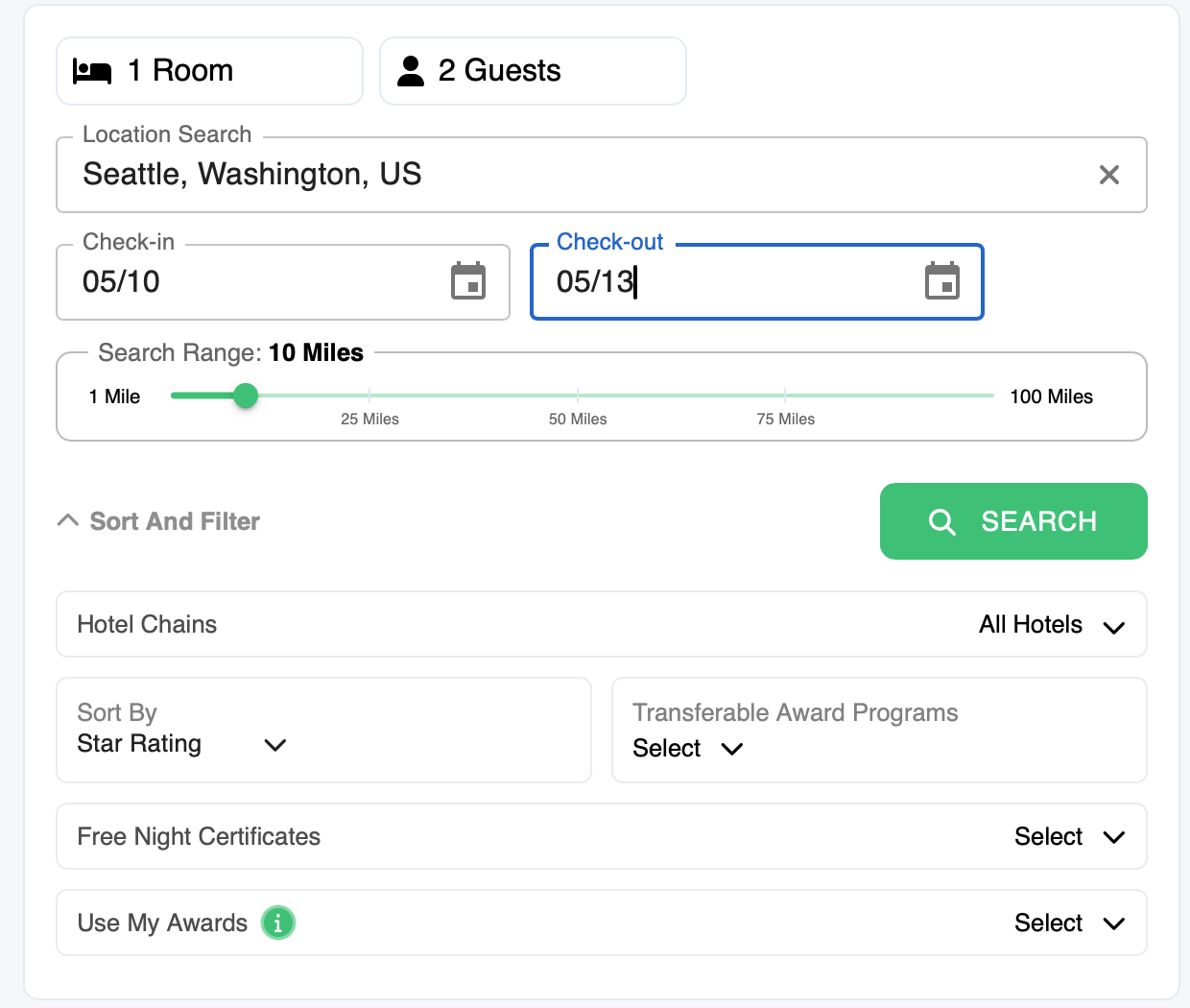 Awayz search booking options