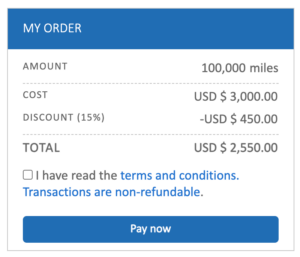 Buy 100,000 Copa ConnectMiles for $3,000 with a 15% discount.
