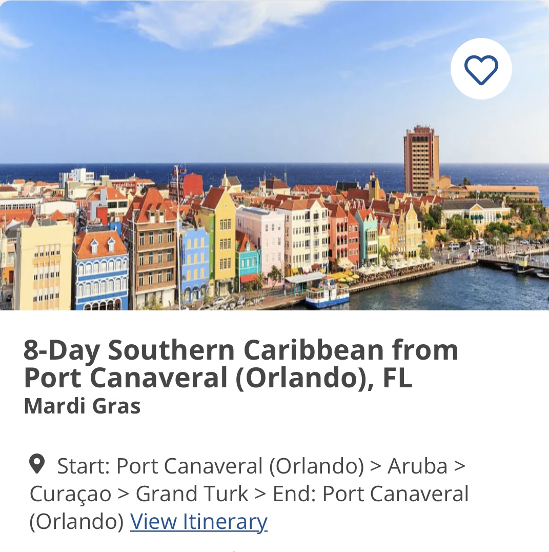 Carnival 8-day Southern Caribbean cruise itinerary